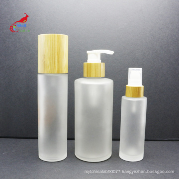 custom luxury glass pump lotion shampoo bottle with bamboo pump cap 50ml 100ml 200ml BJ-213B